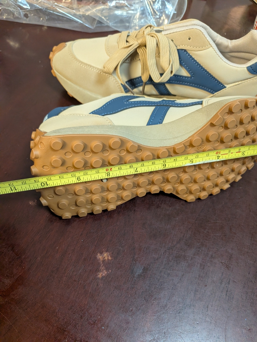 Beige and Navy Women's Retro Trainer Sneakers - Picture 6 of 7